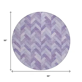 8' Plum And Ivory Round Geometric Washable Indoor Outdoor Area Rug