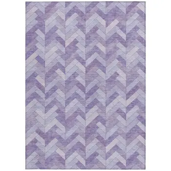 9' X 12' Plum And Ivory Geometric Washable Indoor Outdoor Area Rug
