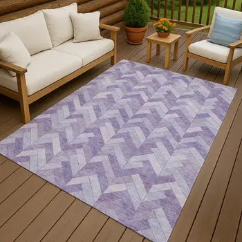 9' X 12' Plum And Ivory Geometric Washable Indoor Outdoor Area Rug