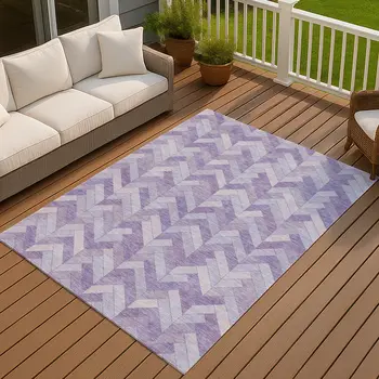 10' X 14' Plum And Ivory Geometric Washable Indoor Outdoor Area Rug