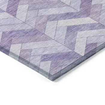 10' X 14' Plum And Ivory Geometric Washable Indoor Outdoor Area Rug