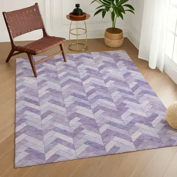 10' X 14' Plum And Ivory Geometric Washable Indoor Outdoor Area Rug