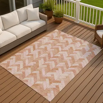 3' X 5' Salmon And Ivory Geometric Washable Indoor Outdoor Area Rug