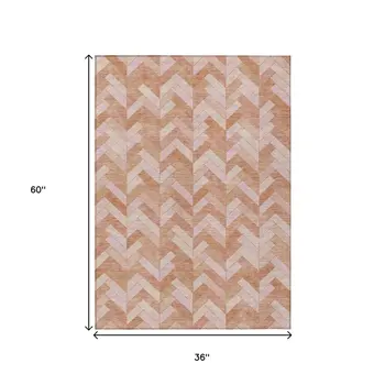 3' X 5' Salmon And Ivory Geometric Washable Indoor Outdoor Area Rug