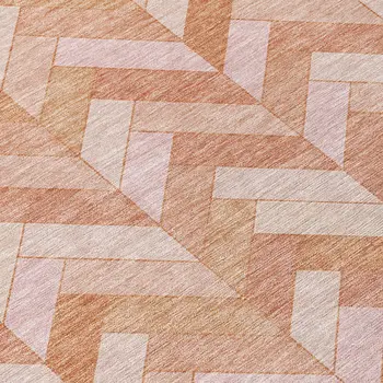 3' X 5' Salmon And Ivory Geometric Washable Indoor Outdoor Area Rug