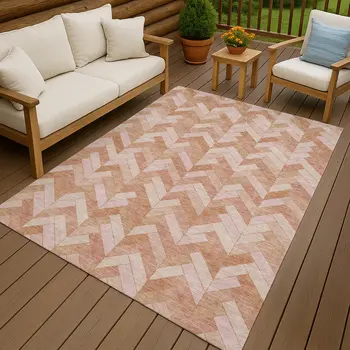 3' X 5' Salmon And Ivory Geometric Washable Indoor Outdoor Area Rug