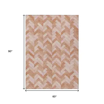 5' X 8' Salmon And Ivory Geometric Washable Indoor Outdoor Area Rug