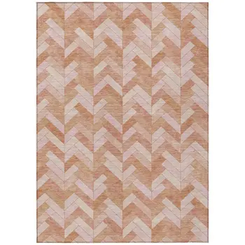 9' X 12' Salmon And Ivory Geometric Washable Indoor Outdoor Area Rug