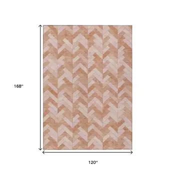 10' X 14' Salmon And Ivory Geometric Washable Indoor Outdoor Area Rug