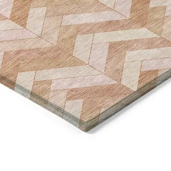 10' X 14' Salmon And Ivory Geometric Washable Indoor Outdoor Area Rug