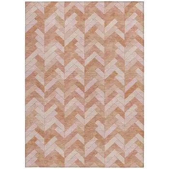 10' X 14' Salmon And Ivory Geometric Washable Indoor Outdoor Area Rug