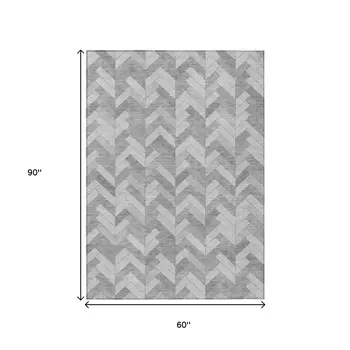 5' X 8' Silver And Gray Geometric Washable Indoor Outdoor Area Rug