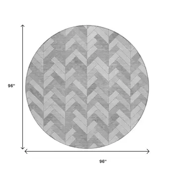 8' Silver And Gray Round Geometric Washable Indoor Outdoor Area Rug