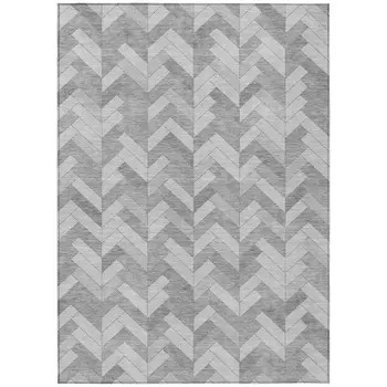 8' X 10' Silver And Gray Geometric Washable Indoor Outdoor Area Rug