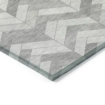 8' X 10' Silver And Gray Geometric Washable Indoor Outdoor Area Rug
