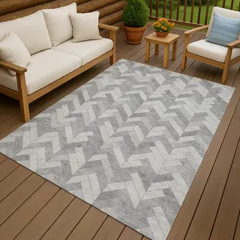 8' X 10' Silver And Gray Geometric Washable Indoor Outdoor Area Rug