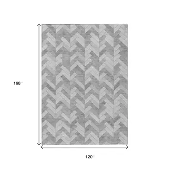 10' X 14' Silver And Gray Geometric Washable Indoor Outdoor Area Rug