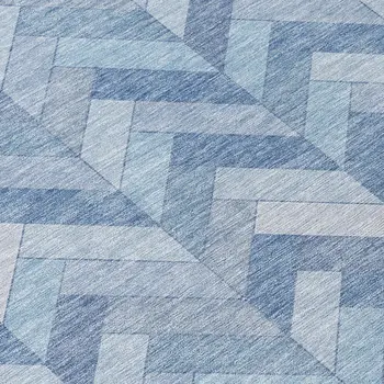 8' Sky Blue And Silver Round Geometric Washable Indoor Outdoor Area Rug
