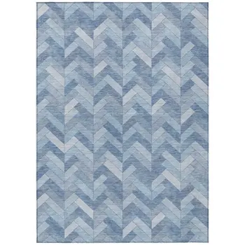 8' X 10' Sky Blue And Silver Geometric Washable Indoor Outdoor Area Rug