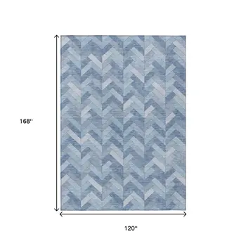 10' X 14' Sky Blue And Silver Geometric Washable Indoor Outdoor Area Rug