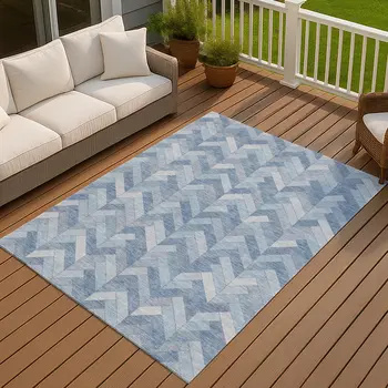 10' X 14' Sky Blue And Silver Geometric Washable Indoor Outdoor Area Rug