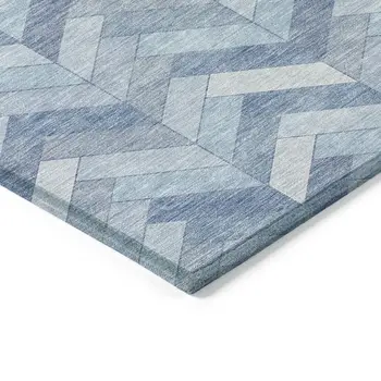 10' X 14' Sky Blue And Silver Geometric Washable Indoor Outdoor Area Rug
