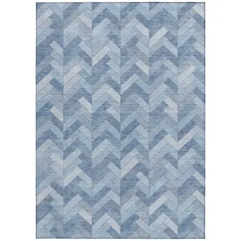 10' X 14' Sky Blue And Silver Geometric Washable Indoor Outdoor Area Rug