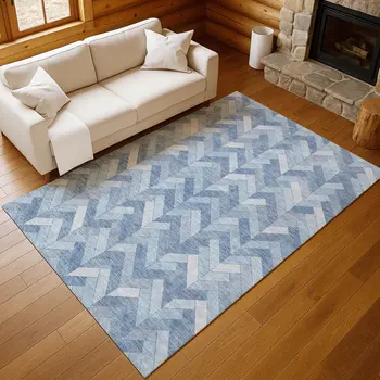 10' X 14' Sky Blue And Silver Geometric Washable Indoor Outdoor Area Rug