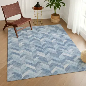 10' X 14' Sky Blue And Silver Geometric Washable Indoor Outdoor Area Rug