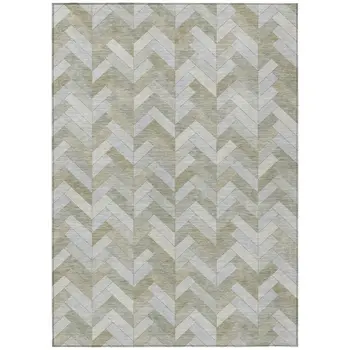 3' X 5' Taupe And Beige Geometric Washable Indoor Outdoor Area Rug