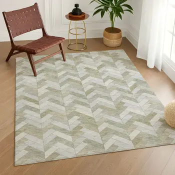 3' X 5' Taupe And Beige Geometric Washable Indoor Outdoor Area Rug