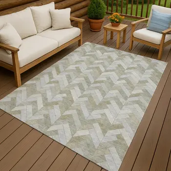 3' X 5' Taupe And Beige Geometric Washable Indoor Outdoor Area Rug