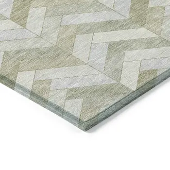 8' Taupe And Beige Round Geometric Washable Indoor Outdoor Area Rug