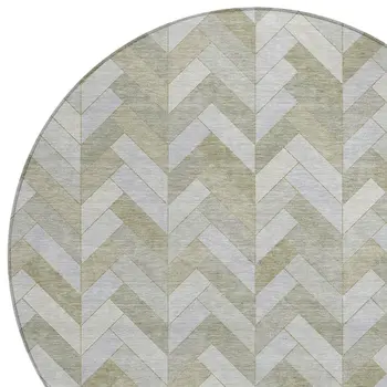8' Taupe And Beige Round Geometric Washable Indoor Outdoor Area Rug