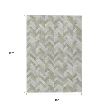 8' X 10' Taupe And Beige Geometric Washable Indoor Outdoor Area Rug