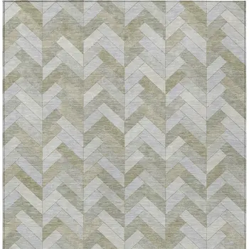 9' X 12' Taupe And Beige Geometric Washable Indoor Outdoor Area Rug