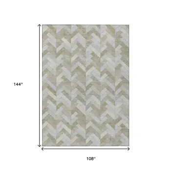 9' X 12' Taupe And Beige Geometric Washable Indoor Outdoor Area Rug