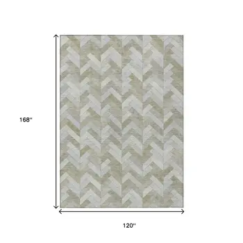 10' X 14' Taupe And Beige Geometric Washable Indoor Outdoor Area Rug