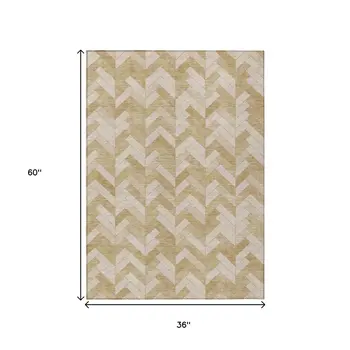 3' X 5' Wheat And Beige Geometric Washable Indoor Outdoor Area Rug
