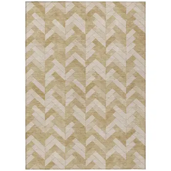 3' X 5' Wheat And Beige Geometric Washable Indoor Outdoor Area Rug
