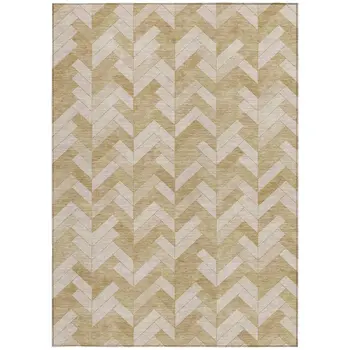 3' X 5' Wheat And Beige Geometric Washable Indoor Outdoor Area Rug