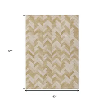 5' X 8' Wheat And Beige Geometric Washable Indoor Outdoor Area Rug