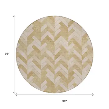 8' Wheat And Beige Round Geometric Washable Indoor Outdoor Area Rug