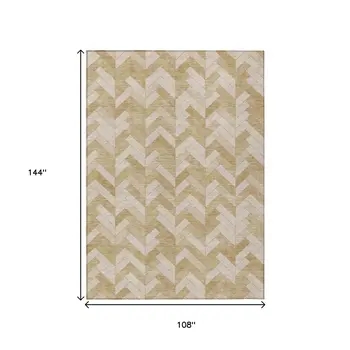 9' X 12' Wheat And Beige Geometric Washable Indoor Outdoor Area Rug