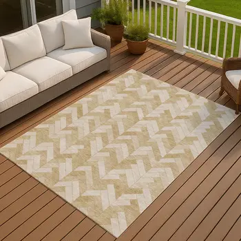 10' X 14' Wheat And Beige Geometric Washable Indoor Outdoor Area Rug