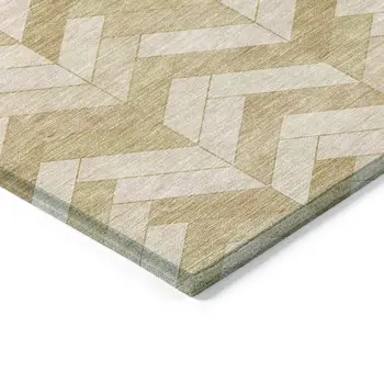10' X 14' Wheat And Beige Geometric Washable Indoor Outdoor Area Rug