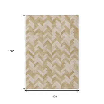 10' X 14' Wheat And Beige Geometric Washable Indoor Outdoor Area Rug