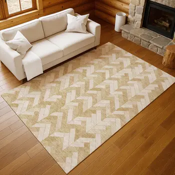 10' X 14' Wheat And Beige Geometric Washable Indoor Outdoor Area Rug