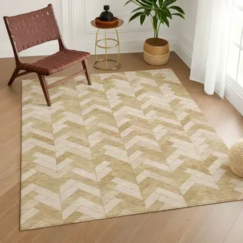 10' X 14' Wheat And Beige Geometric Washable Indoor Outdoor Area Rug