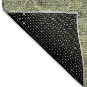 3' X 5' Artichoke Green And Gray Floral Washable Indoor Outdoor Area Rug